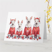 Bull Terrier Kerstjurk Kerstman Hoed Kaart (Gele Bloem)