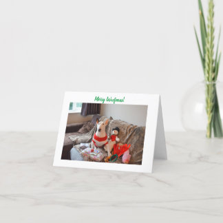 Bull Terrier-kerstkaart met Snowman Feestdagen Kaart