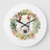Bull Terrier Kerstkrans Feestelijke Pup Grote Klok (Voorkant)