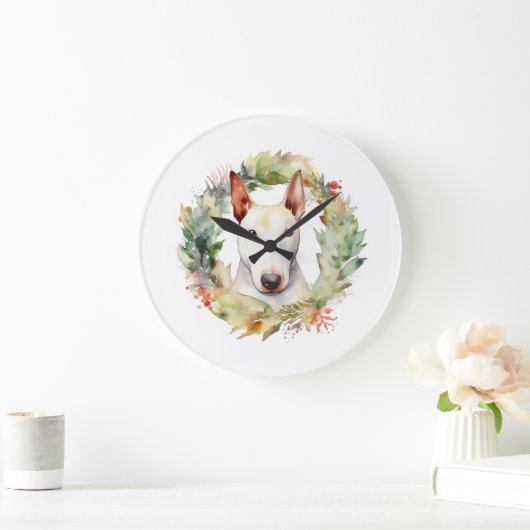 Bull Terrier Kerstkrans Feestelijke Pup Grote Klok (Huis)