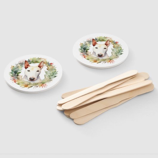 Bull Terrier Kerstkrans Feestelijke Pup Handwaaier (Niet-gemonteerd)