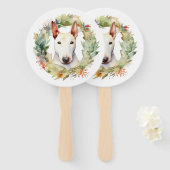 Bull Terrier Kerstkrans Feestelijke Pup Handwaaier (Voorkant en achterkant)