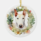 Bull Terrier Kerstkrans Feestelijke Pup Keramisch Ornament (Voorkant)