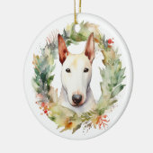 Bull Terrier Kerstkrans Feestelijke Pup Keramisch Ornament (Links)