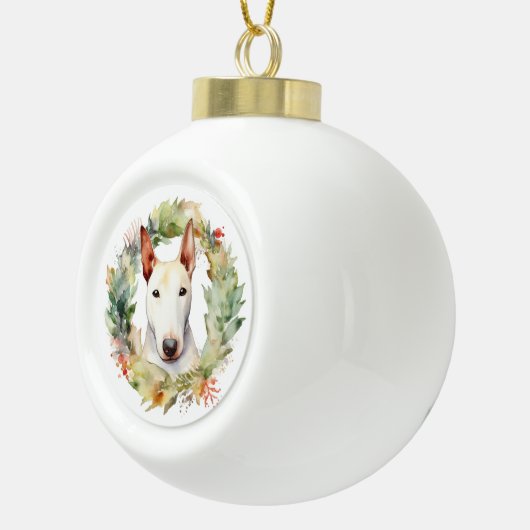 Bull Terrier Kerstkrans Feestelijke Pup Keramische Bal Ornament (Rechts)