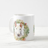 Bull Terrier Kerstkrans Feestelijke Pup Koffiemok (Voorkant links)