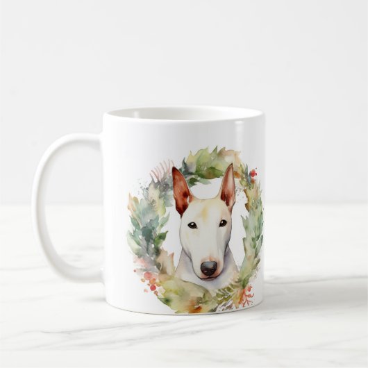 Bull Terrier Kerstkrans Feestelijke Pup Koffiemok (Links)