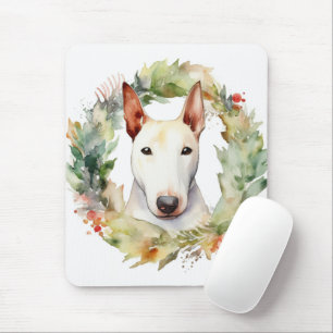 Bull Terrier Kerstkrans Feestelijke Pup Muismat