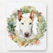 Bull Terrier Kerstkrans Feestelijke Pup Muismat (Voorkant)