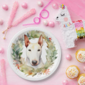 Bull Terrier Kerstkrans Feestelijke Pup Papieren Bordje (Feest)