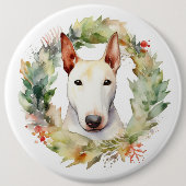 Bull Terrier Kerstkrans Feestelijke Pup Ronde Button 6,0 Cm (Voorkant)