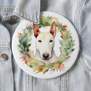 Bull Terrier Kerstkrans Feestelijke Pup Ronde Button 6,0 Cm