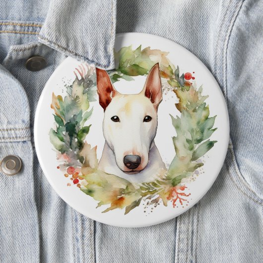 Bull Terrier Kerstkrans Feestelijke Pup Ronde Button 6,0 Cm (In situ)