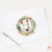 Bull Terrier Kerstkrans Feestelijke Pup Ronde Sticker (Envelop)