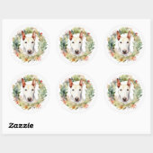Bull Terrier Kerstkrans Feestelijke Pup Ronde Sticker (Vel)