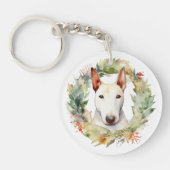 Bull Terrier Kerstkrans Feestelijke Pup Sleutelhanger (Voorkant)