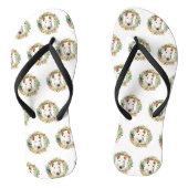 Bull Terrier Kerstkrans Feestelijke Pup Teenslippers (Voetbed)