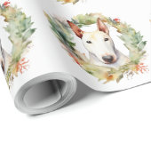 Bull Terrier Kerstkrans Festieve Pup Cadeaupapier (Rol Hoek)