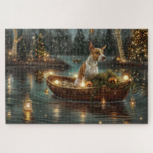 Bull Terrier Kerstmis Feestelijke Reis Legpuzzel (Horizontaal)