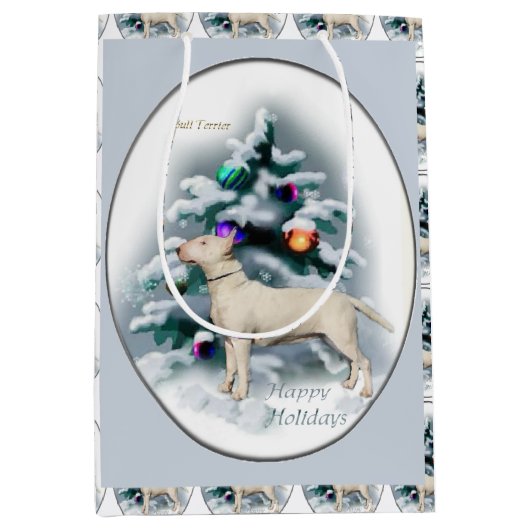 Bull Terrier Kerstmis Medium Cadeauzakje (Voorkant)