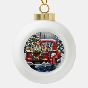 Bull Terrier Kerstmis Rode Truck Vakantie Keramische Bal Ornament