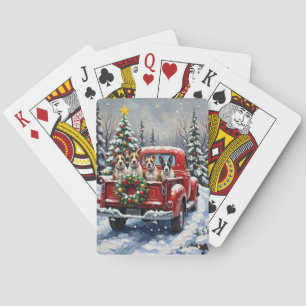 Bull Terrier Kerstmis Rode Truck Vakantie Pokerkaarten