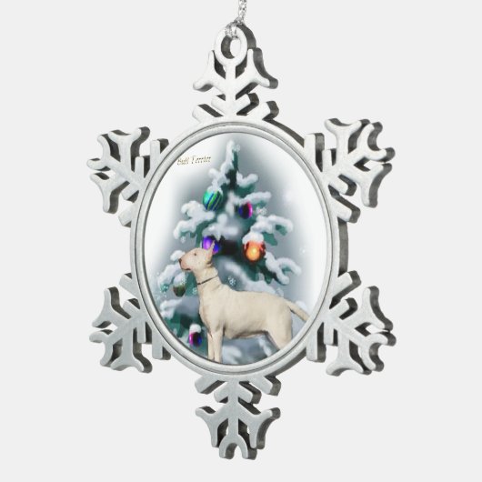 Bull Terrier Kerstmis Tin Sneeuwvlok Ornament (Rechts)