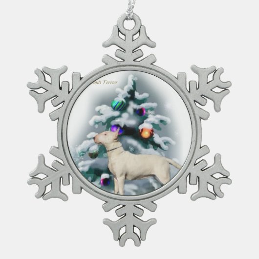 Bull Terrier Kerstmis Tin Sneeuwvlok Ornament (Voorkant)