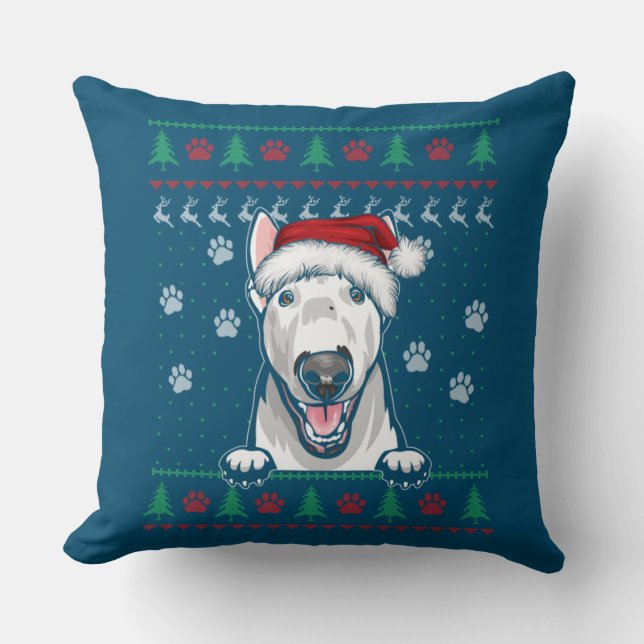 Bull Terrier Kerstmis Ugly Sweater Funny Dog Love Kussen (Voorkant)