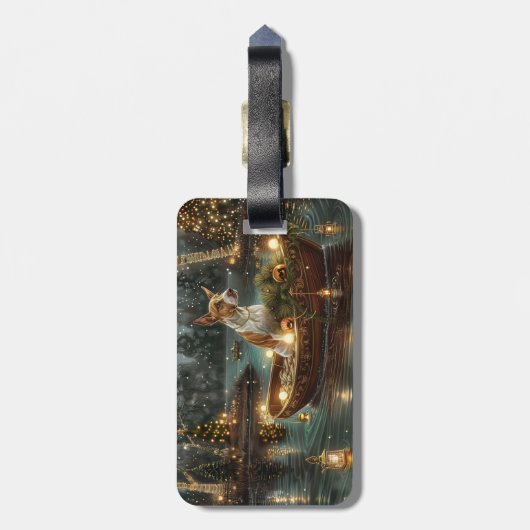 Bull Terrier Kerstvakantie Bagagelabel (Achterkant verticaal)