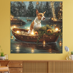 Bull Terrier Kerstvakantie Canvas Afdruk