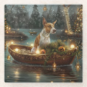 Bull Terrier Kerstvakantie Glazen Onderzetter (Voorkant)