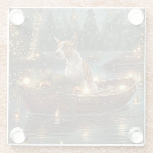 Bull Terrier Kerstvakantie Glazen Onderzetter (Achterkant)