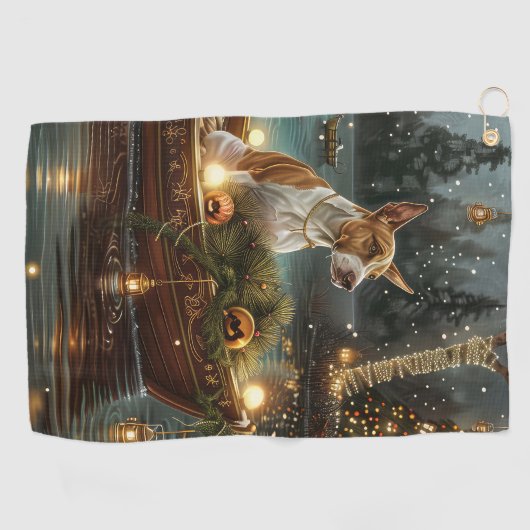 Bull Terrier Kerstvakantie Golfhanddoek (Horizontaal)