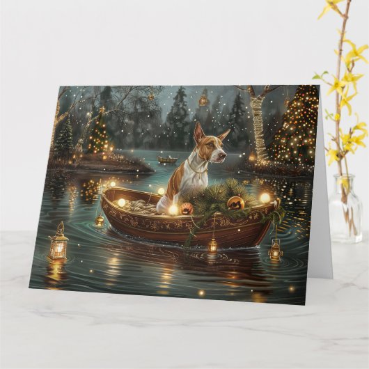 Bull Terrier Kerstvakantie Kaart (Gele Bloem)