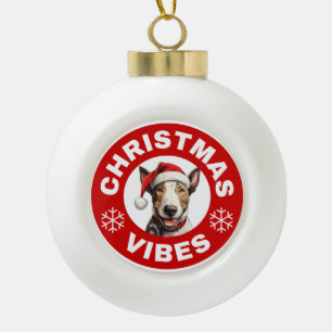 Bull Terrier Kerstvibes Keramische Bal Ornament