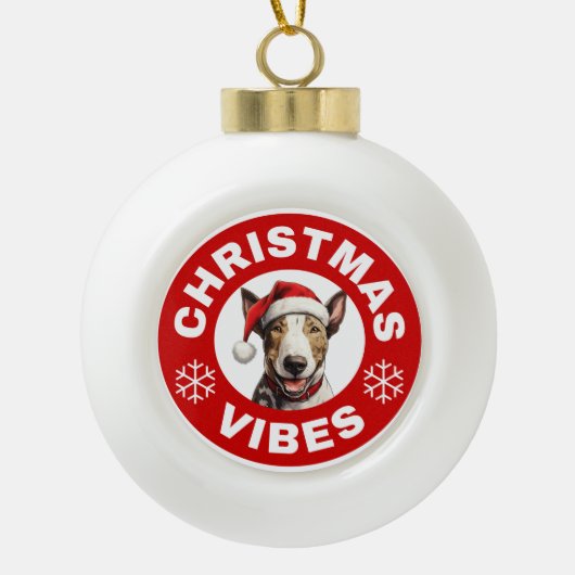Bull Terrier Kerstvibes Keramische Bal Ornament (Voorkant)