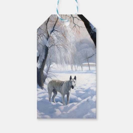 Bull Terrier Laat het sneeuwen Kerstmis Cadeaulabel (Voorkant)