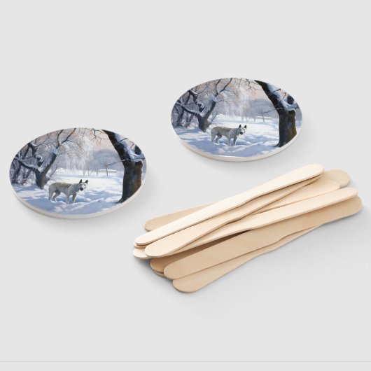 Bull Terrier Laat het sneeuwen Kerstmis Handwaaier (Niet-gemonteerd)