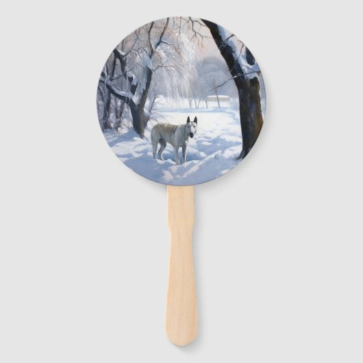 Bull Terrier Laat het sneeuwen Kerstmis Handwaaier (Voorkant)