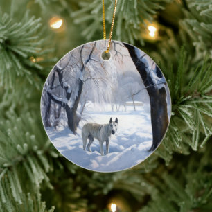 Bull Terrier Laat het sneeuwen Kerstmis Keramisch Ornament