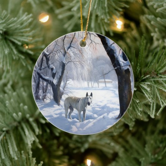Bull Terrier Laat het sneeuwen Kerstmis Keramisch Ornament (Boom)