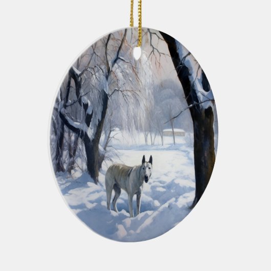 Bull Terrier Laat het sneeuwen Kerstmis Keramisch Ornament (Rechts)