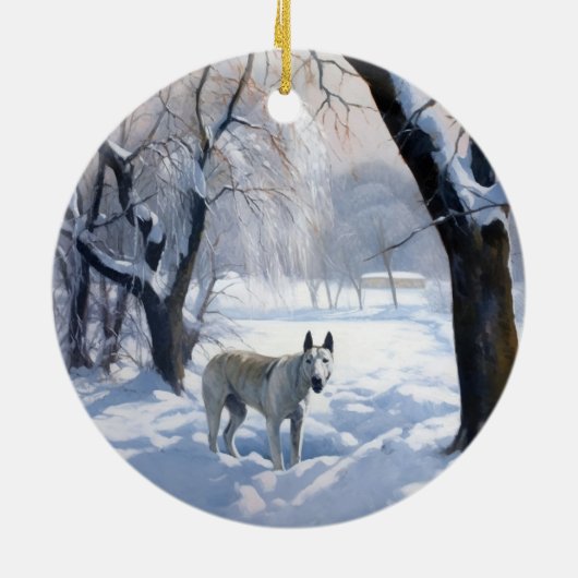 Bull Terrier Laat het sneeuwen Kerstmis Keramisch Ornament (Achterkant)