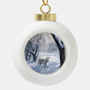Bull Terrier Laat het sneeuwen Kerstmis Keramische Bal Ornament