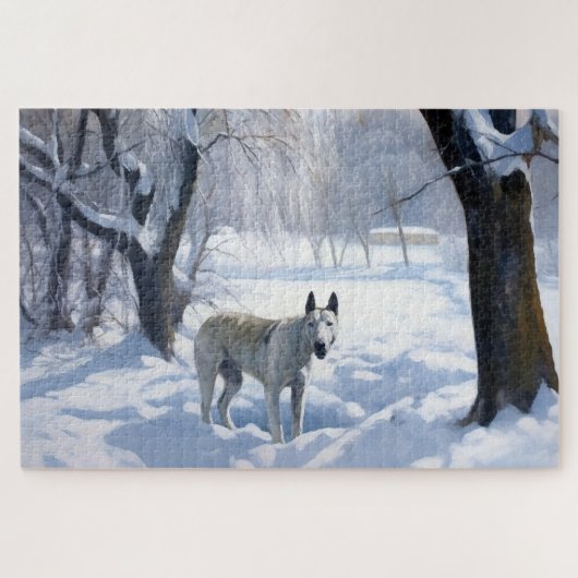 Bull Terrier Laat het sneeuwen Kerstmis Legpuzzel (Horizontaal)