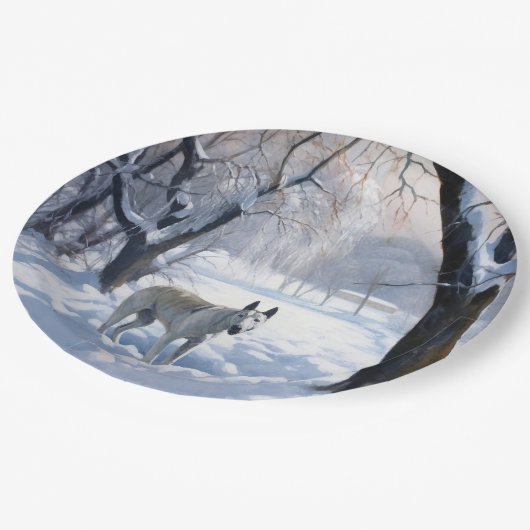 Bull Terrier Laat het sneeuwen Kerstmis Papieren Bordje (Gekanteld)