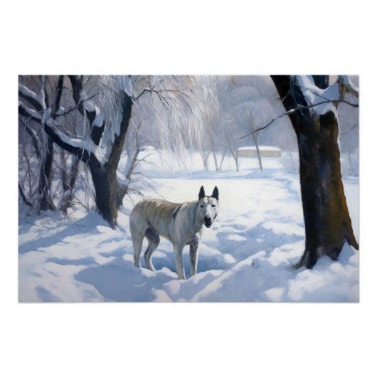 Bull Terrier Laat het sneeuwen Kerstmis Perfect Poster (Voorkant)