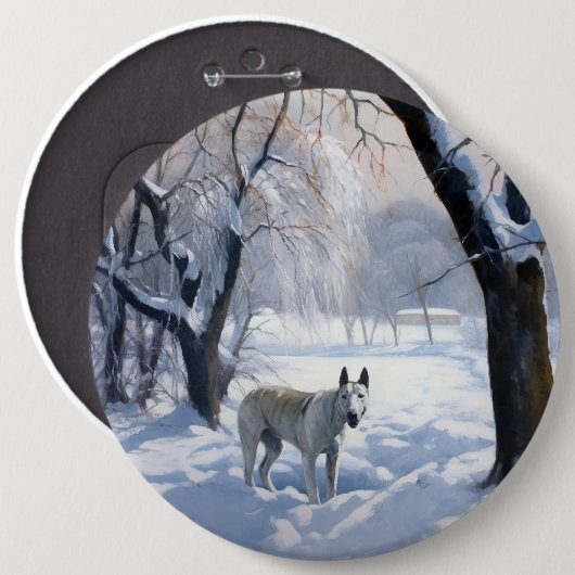 Bull Terrier Laat het sneeuwen Kerstmis Ronde Button 6,0 Cm (Voorkant /achterkant)