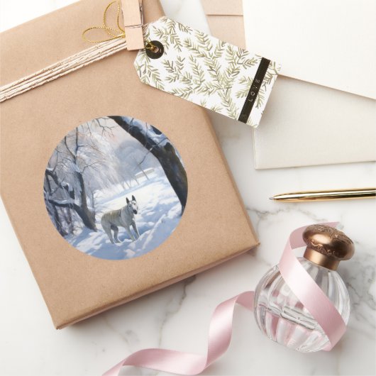 Bull Terrier Laat het sneeuwen Kerstmis Ronde Sticker (Geschenken)